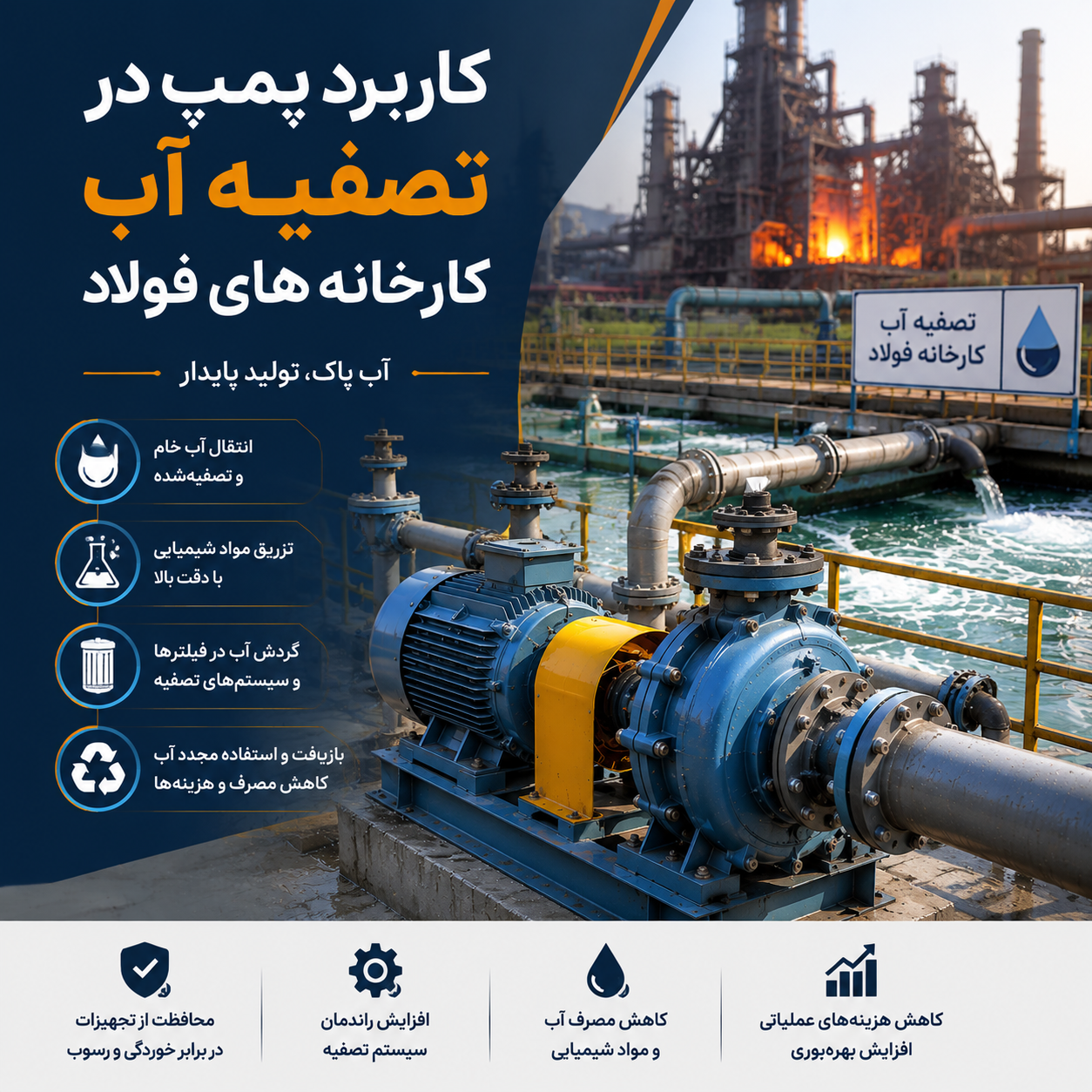 کاربرد پمپ در تصفیه آب کارخانه‌های فولاد