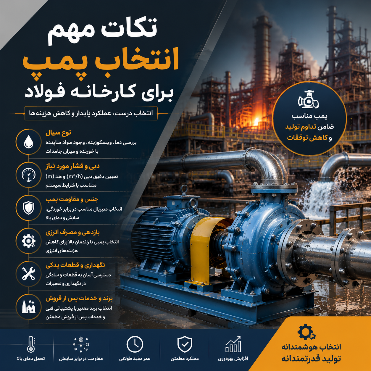 نکات مهم انتخاب پمپ برای کارخانه فولاد