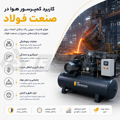 کاربرد کمپرسور هوا در صنعت فولاد