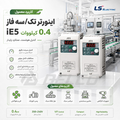کاربرد معمول اینورتر تک/سه فاز ال اس 0.4 کیلووات iE5