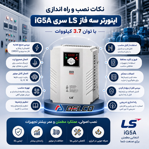 نکات نصب و راه اندازی اینورتر سه فاز LS سری iG5A با توان 3.7 کیلووات